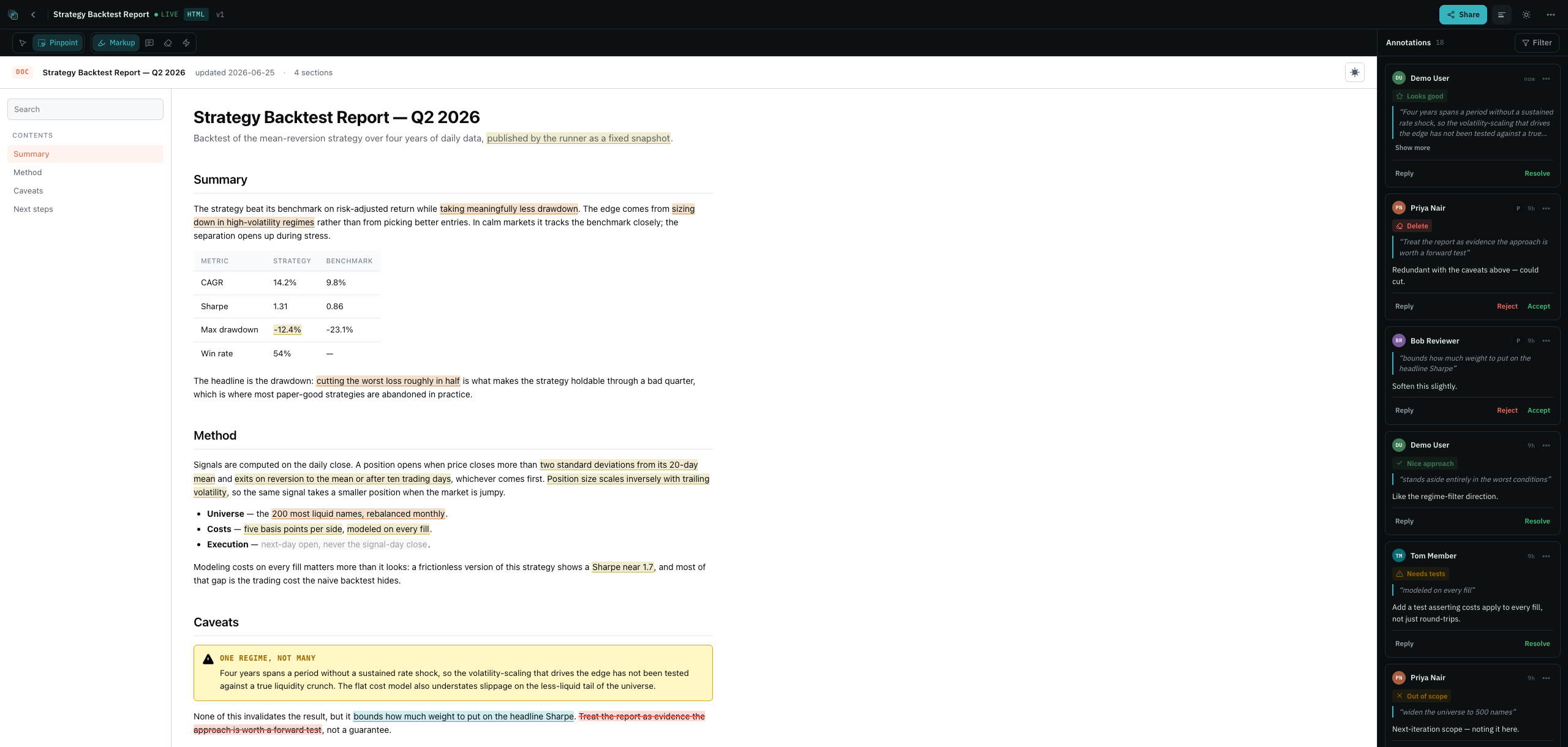 Pinpoint whole-block annotation on an HTML doc.